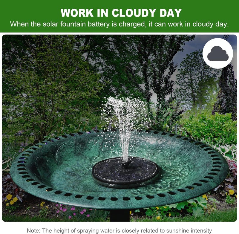 Yzert Solar Fountain with 2000 mAh Battery Backup Works in Cloudy, Glass Solar Powered Bird Bath Fountains with 7 Nozzles, 3.5 W Solar Fountain Pump for Birdbath,Garden, Outdoor, Pond (Black) - Image 2